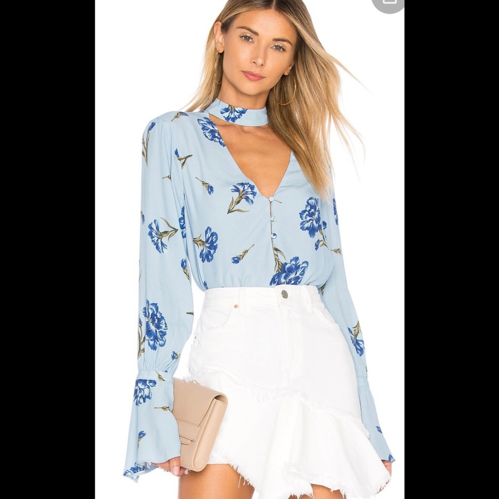 L’ Academie Blue Floral Print Blouse Size L